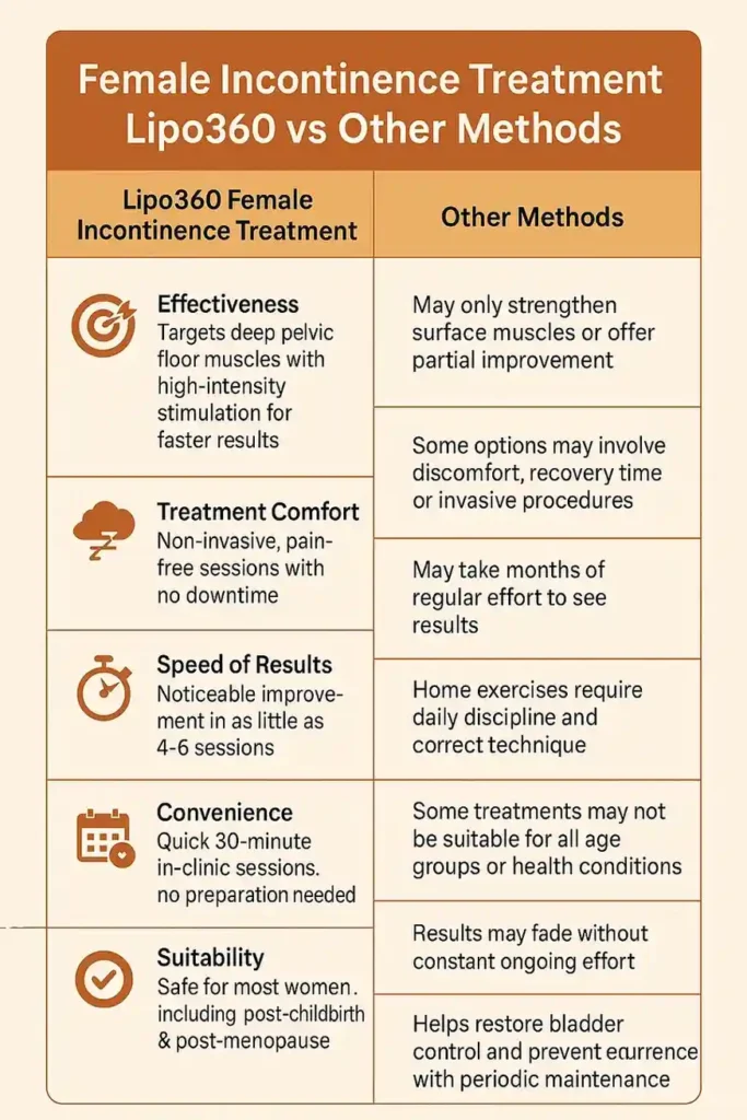 Comprehensive Guide To Female Incontinence Treatment Options 1 Table showing benefits of incontinence treatment Wellingborough